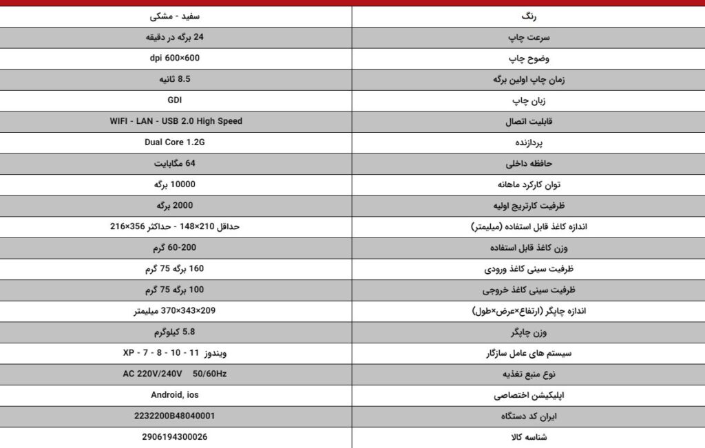 پرینتر لیزری سیاه و سفید اسکای مدل P100NW